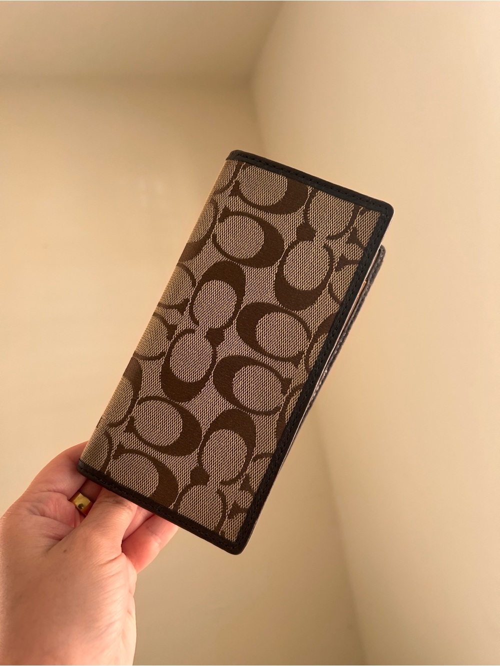 Coach Brown Signature Canvas Checkbook Cover